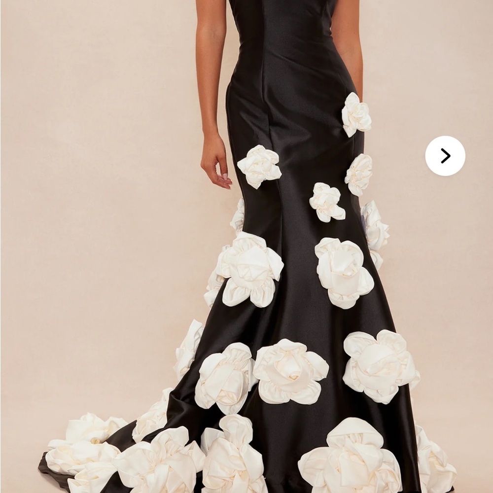 Elegant Black Gown with White Floral Accents